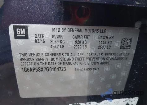 2016 Cadillac Cts from USA, damaged, VIN 1G6AP5SX7G0164723